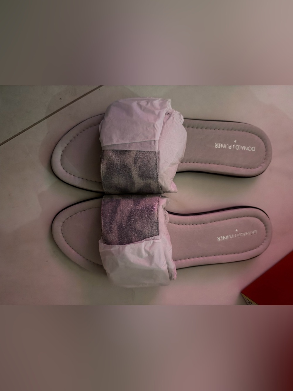 Donald J. Pliner Pale Pink Slide Sandals with Shimmery Strap